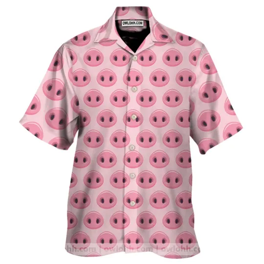 Discover Pink Pig Nose Pattern Print Summer Hawaiian Shirt