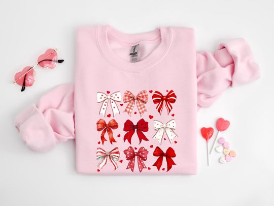 Discover Coquette Valentine Heart Bow Sweatshirt, Retro Valentine Shirt, Valentines day Bow Shirt, Coquette Bow T Shirt, Bow Valentine Gifts