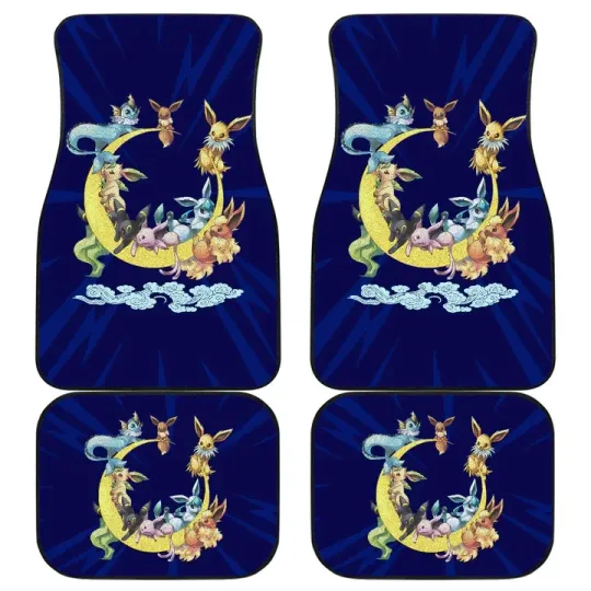 PKM Anime Car Floor Mats - Eevee Evolution On The Moon Dark Car Accessories