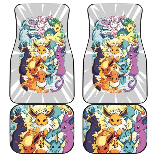 PKM Anime Car Floor Mats - Eevee Full Evolution Doodle Style Car Accessories