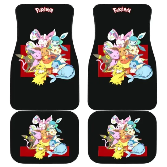 PKM Anime Car Floor Mats - Cute Chibi Eevee Evolution Together Accessories