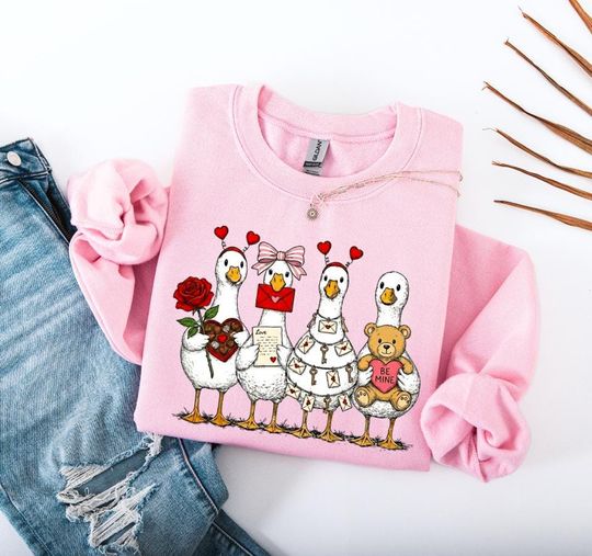 Discover Just a Love Goose Valentine's Day Sweatshirt, Funny Valentine Sweatshirt, Romantic Goose Tees, Goose Lover Gift, Animal Valentines Sweater