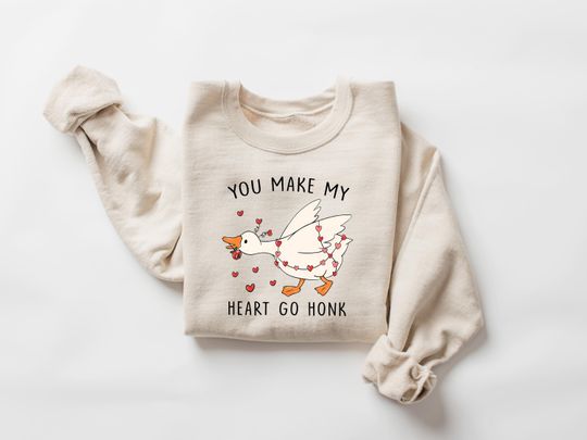 Discover You make my heart go honk Sweatshirt, Funny Valentine Sweatshirt, Cute Goose Lover Gift, Animal Pun Tee, Romantic Goose Shirt for Couples