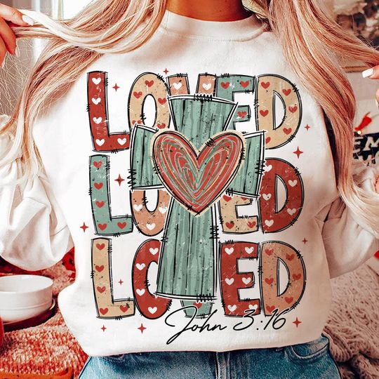 Loved John 3:16 Sweatshirt, Retro Valentine Sweatshirt, Coquette Valentine Jesus Sweatshirt