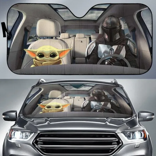 Discover The Mandalorian And Yoda Car Sun Shade, Car Sunshade, Trip Accessory