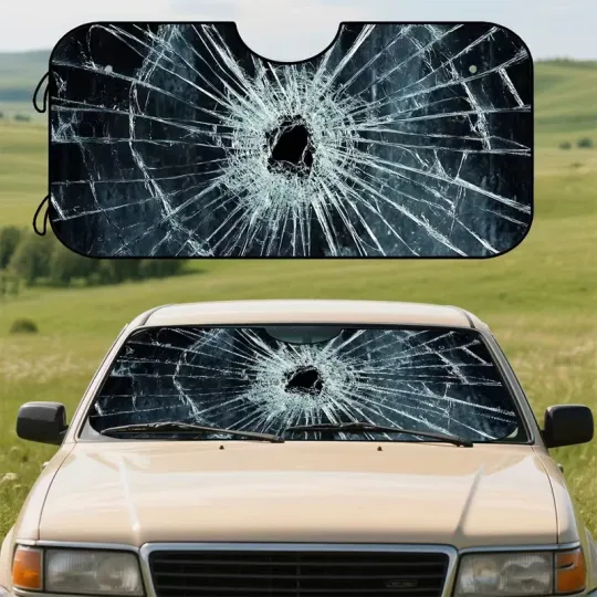 Discover Cracked Glass Screen Car Sun Shade, Car Sunshade, Trip Accessory