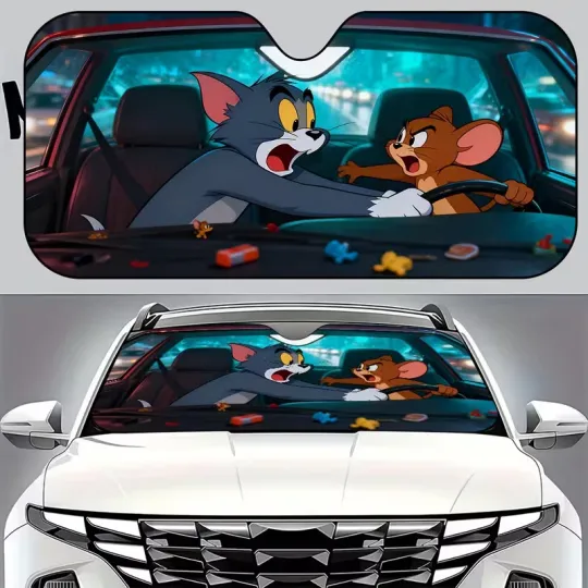 Discover Tom And Jerry Car Sun Shade, Movie Auto Sunshade, Trip Accessory