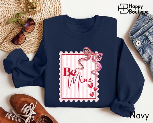 Discover Coquette Be Mine Valentines Postage Stamp Sweatshirt, Pink Bow Love Sweater, Cute Valentine Shirt, Valentines Day Shirt Gift