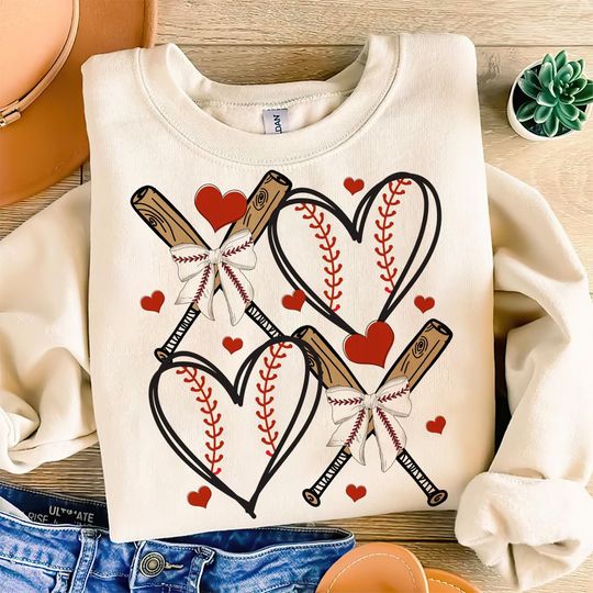 Retro Baseball Valentines Day Sweatshirt, Baseball lover Sweatshirt, Baseball Coquette Sweatshirt