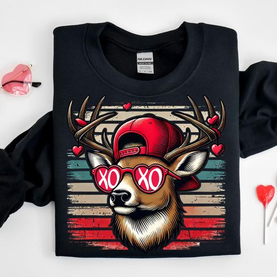 Discover Valentine Buck PNG, Boys Valentines png, Retro Valentines Hunting Png, Valentine design for Deer hunter, deer in cap and shades png