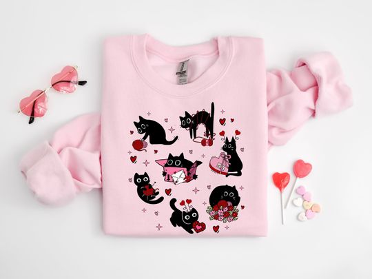 Discover Black Cat Valentine's Day Shirt: Hearts Pet Sweatshirt