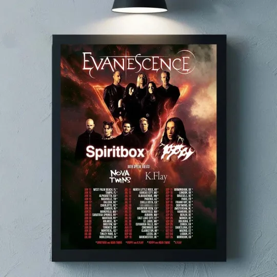 Evanescence World Tour 2026 Poster North America UK Europe Premium Matte Vertical