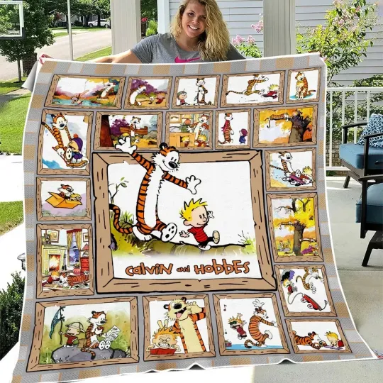 Discover Calvin and Hobbes Fleece Blanket, Bill Watterson Quilt for Home and Living