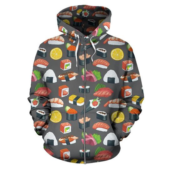 Discover Nice Sushi 3D Printing Zip Up Hoodies Nigiri-zushi Graphic Zipper Sweatshirts Women Vintage Hooded Hoody Unisex Funny Clothing