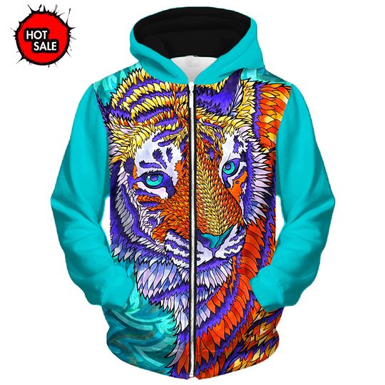 Discover New Colourful Animal Tiger Lion 3D Printed Zipper Hoodies Boys Girls Sweatshirts Fashion Long Sleeve Oversized Women Hoodie Coat
