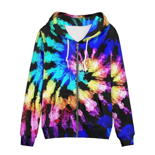 New 3D Print Tie-dye Graphic Zip Up Hoodie Men Women Art Personality Sweatshirt Colorful Harajuku Y2K Jacket Coat Casual Tops