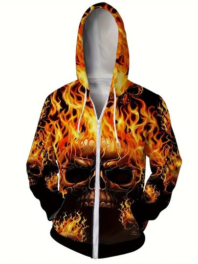 Discover Horror Flame Skull Graphic 3D Print Zip Up Hoodie Men Women Spring Autumn Sweatshirt Oversized Harajuku Y2k Cool Streetwear Coat