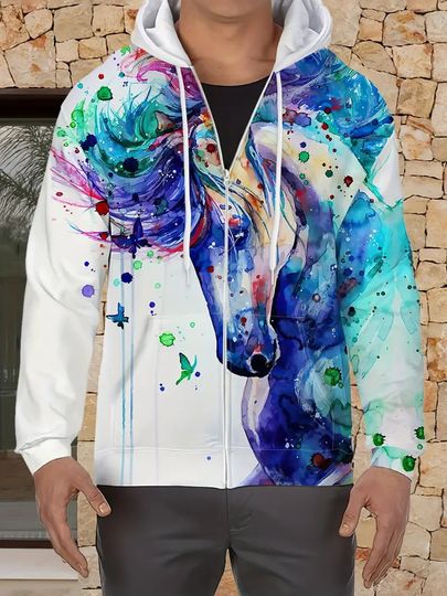 Discover 3D Printed Horse Graphic Zip Up Hoodies Men Women Casual Fashion Spring Autumn Pullover Loose Oversize Sweatshirts Kids Coats