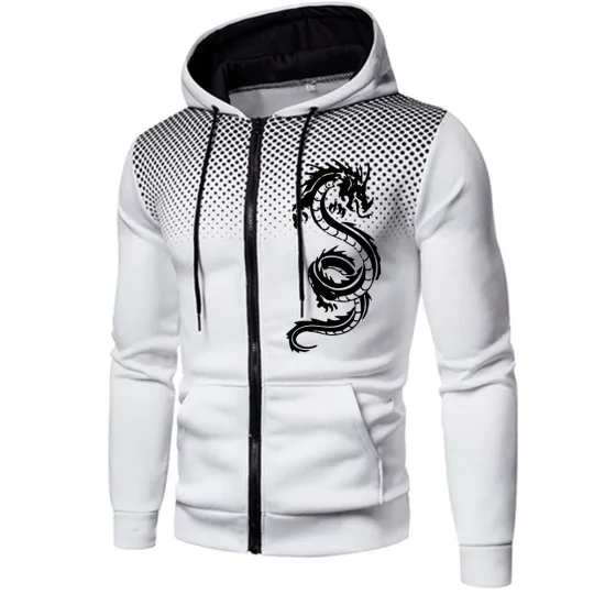 Autumn Winter Motorcycle Jacket Casual Outwear Chinese Dragon Printed Mens Zip Up Hoodies Urban Streetwear Sporty Hooded Coat