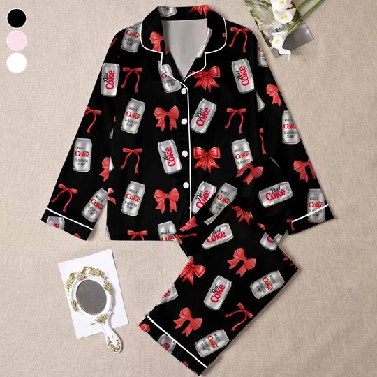 Retro Diet Coke Pajama Set, Vintage Soda Can Sleepwear, Cute Cola Loungewear, Soft Holiday Pajamas, Drink Lover Pajama Set
