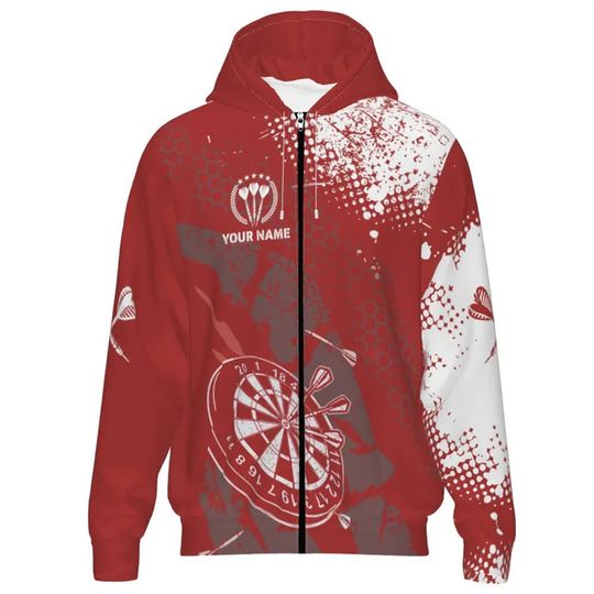 2025 New Dart 3D Printed Zip Up Hoodie For Men Trend Street Long Sleeve Custom Name Pullover Casual Loose Sports Zipper Hoodie