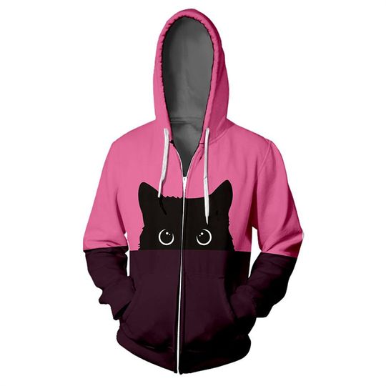 Discover Cute Quietly Cat Pattern Zip Up Hoodie Fashion Casual Long Sleeve Men Women 3D Printed Zipper Hoodies Simple Trend Sweatshirts