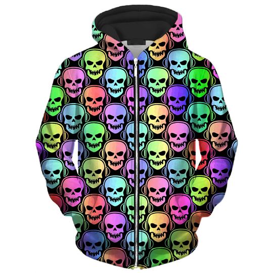 Discover Color Gradient Skull Series Zip Up Hoodie Harajuku Street Personality Hooded Coat 3D Printed Vintage Streetwear 2025 New Hoodies