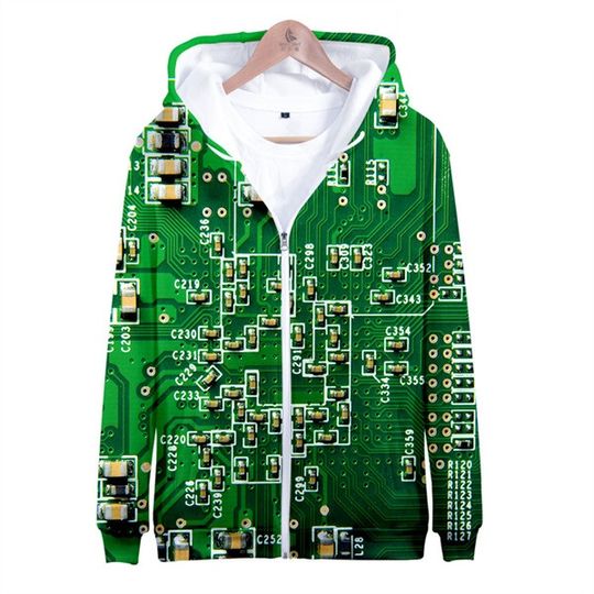 Discover Y2K Streetwear Hip Hop Circuit Board Electronic Chip 3D Print Zip Up Hoodie Women Men Harajuku Sweatshirt Zipper Hooded Jacket
