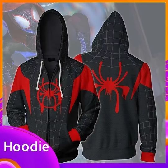Discover Spider Man Hoodie Anime Miles 3D Printed Cosplay Zipper Hooded Sweatshirt Casual Outer Hip-hop Cartoon Clothing Man Top Gift