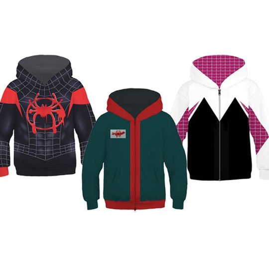 Spiderman Gwen Miles Morales Cosplay Sweatshirt Hoodie Jackets 3D Spider Print Zipper Hooded Coats Superhero Anime Clothing