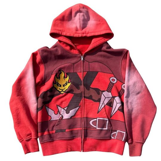 Discover Street Style Hoodie And Pants Set with 3D Cartoon Print Zipper Long Sleeve Hooded Sweatshirt Dark Style Polyester Fabric...