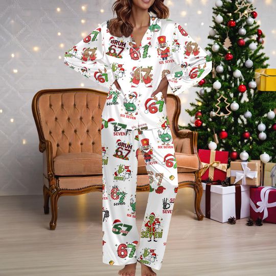 Discover Six Seven Meme Christmas Pajamas, Santa Six Seven PJs Holiday PJs Set Christmas Outfit, Funny Holiday Sleepwear Family Matching Pjs