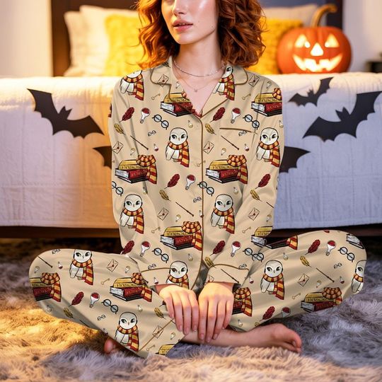 Wizard Family Pajamas, Harry Long Pajamas, Witchy Long Sleeve PJs, Matching Pajamas Set