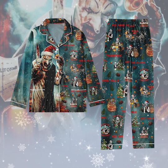 Discover Horror Christmas Pajamas Set, Creepy Santa Killer Sleepwear, Spooky Holiday PJs