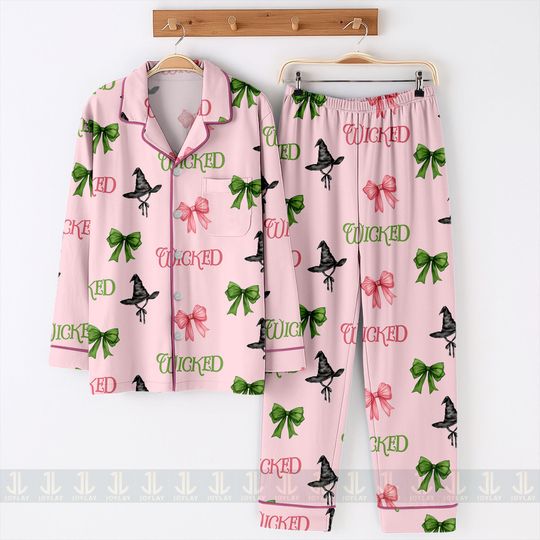 Wick Hat Coquette Bow Pink Green Go Good Unisex Pajamas Set, Wicked Pajamas Pant