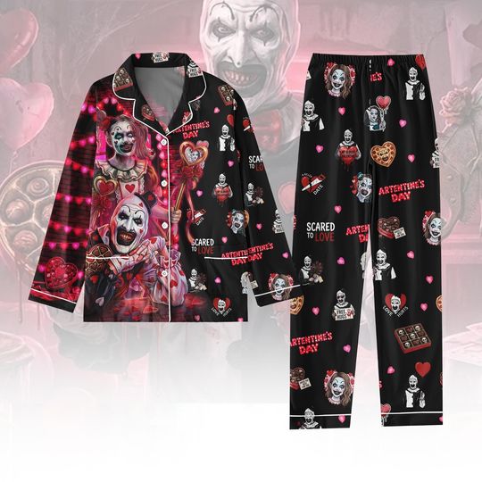 Discover Horror Valentine Pajama Set for Couples, Creepy Love Clown Sleepwear, Gothic Scary Pajamas