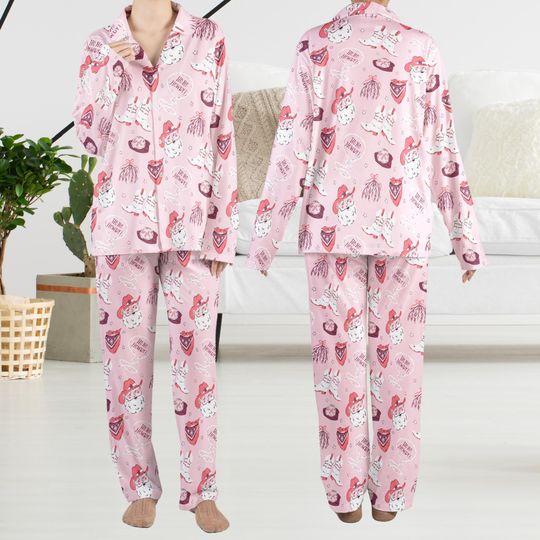 Discover Christmas Cowgirl Set Pajamas For Women, Pink Holiday Sleepwear Set