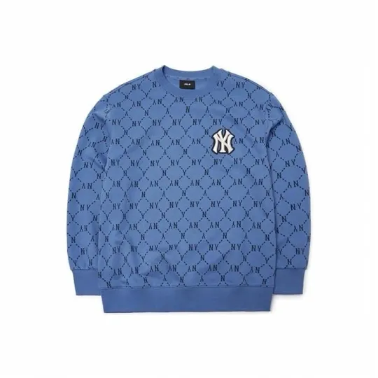 Discover MLB Blue Casual Crewneck Sweatshirt with All-Over Logo, Unisex
