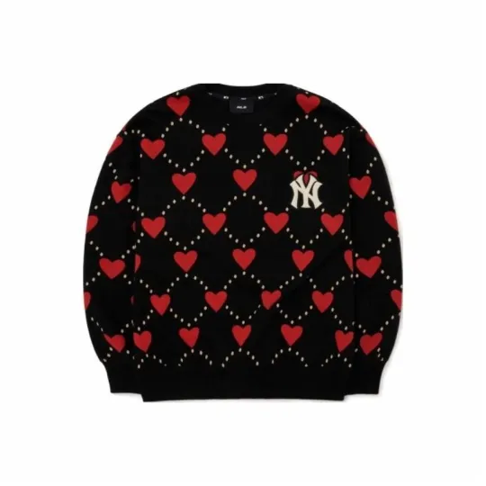 Discover MLB Heart Pattern Printed Logo Embroidered Crewneck Sweatshirt Unisex