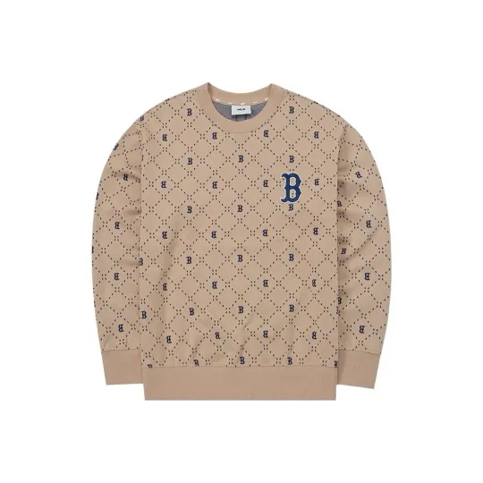 Discover MLB Quilted Letter Logo All-Over Print Long Sleeve Sweatshirt Unisex Khaki