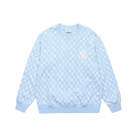 Discover MLB Logo Print Crewneck Long Sleeve Pullover Sweatshirt Unisex Light Blue