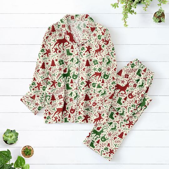 Discover Reindeer Christmas Pajamas Set, Merry Xmas Matching Family Pajamas, Gingerbread Loungewear, Funny Xmas Holiday Pajamas, Christmas Gift