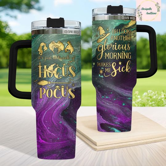Discover Hocus Pocus 40oz Tumbler with Handle - Disney Stainless Steel Insulated Travel Mug for Witches Fans