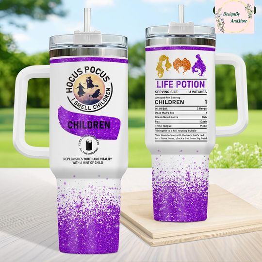 Discover Hocus Pocus 40oz Stainless Steel Tumbler with Handle - Halloween Gift, Witch Themed Drinkware