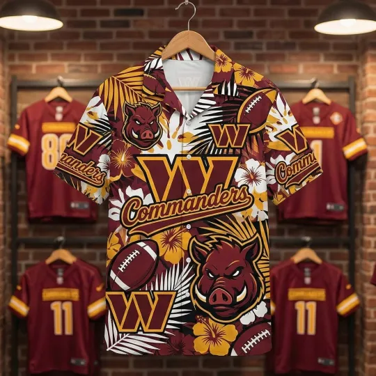 Discover Commanderss Team Washington Football Team Hawaiian Button Shirt