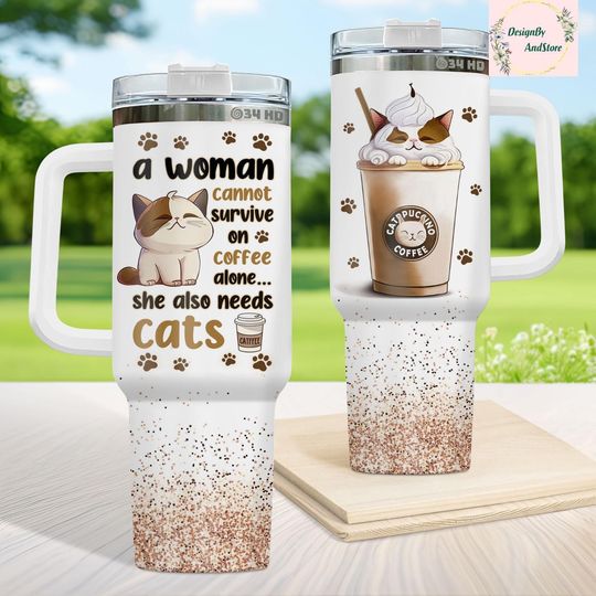 Discover Cat Coffee Tumbler 40oz - Cat Lover Gift, Stainless Steel Tumbler, Coffee Lover Gift, Cat Merch, Cat Themed Coffee Cup