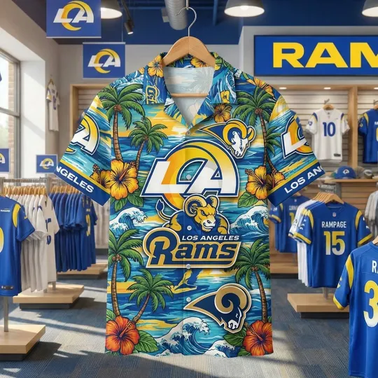Discover Ramss Team Los Angeles Football Team Hawaiian Button Shirt, Lot S-5XL