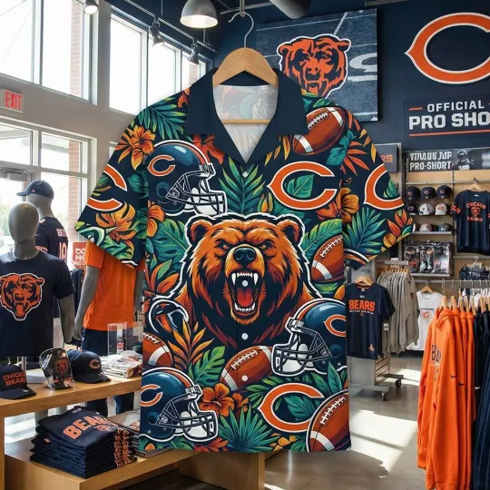 Discover Bearss Team Chicago Football Team Hawaiian Button Shirt, Lot S-5XL