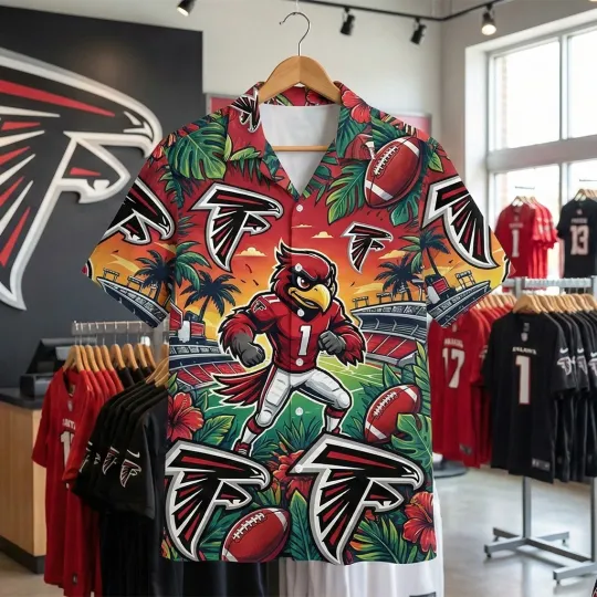 Falconss Team Atlanta Football Team Hawaiian Button Shirt