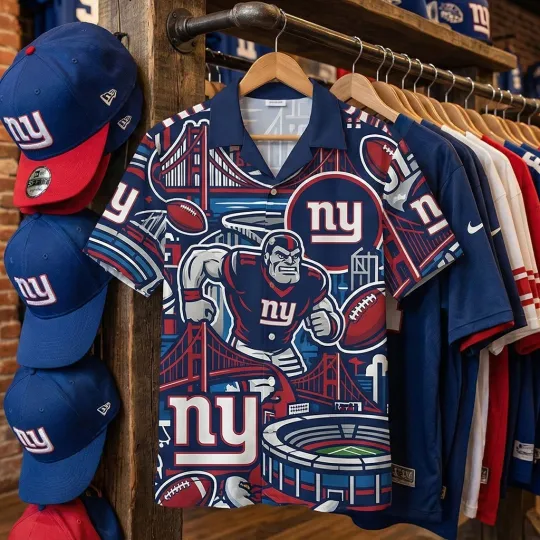 Discover Giantss Team New York Football Team Hawaiian Button Shirt